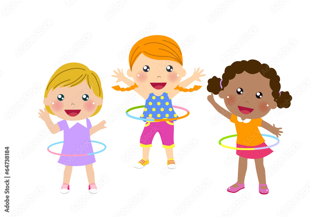 Three cute girls twirling hula hoop Three cute girls twirling hula hoop