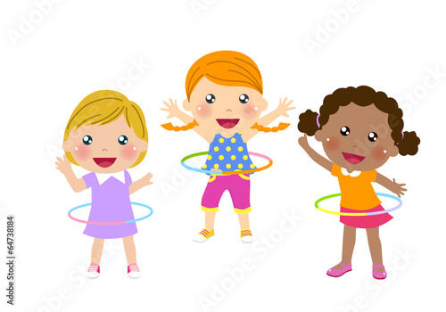 Three cute girls twirling hula hoop