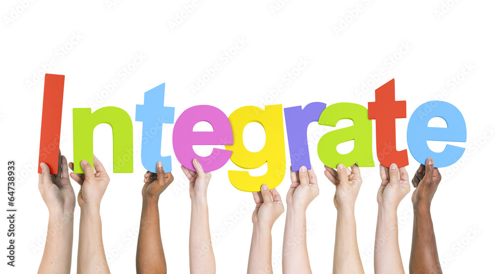 Diverse Hands Holding the Word Integrate