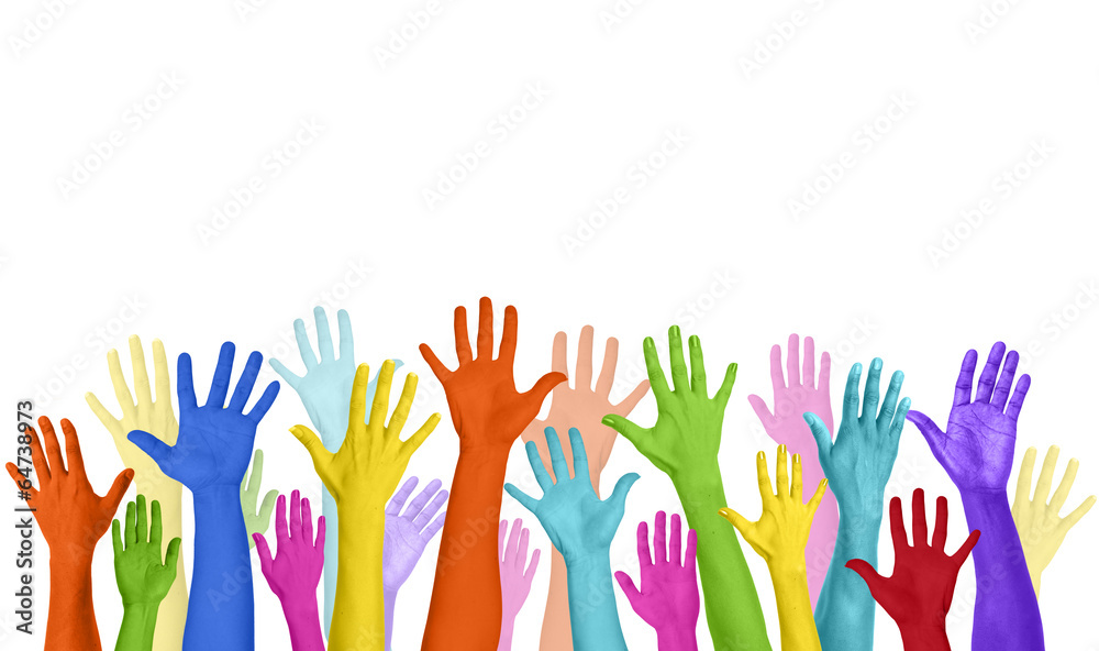Multicolored Arms Raised and Copy Space Multicolored Arms Raised and Copy Space