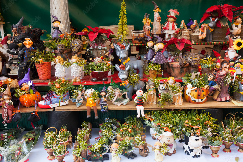 Floral decorations and gifts. Christmas market