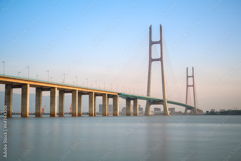 cable stayed bridge at dusk