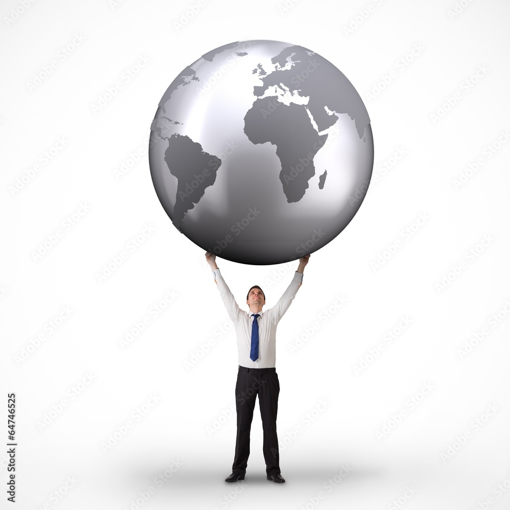 Composite image of businessman holding globe Composite image of businessman holding globe