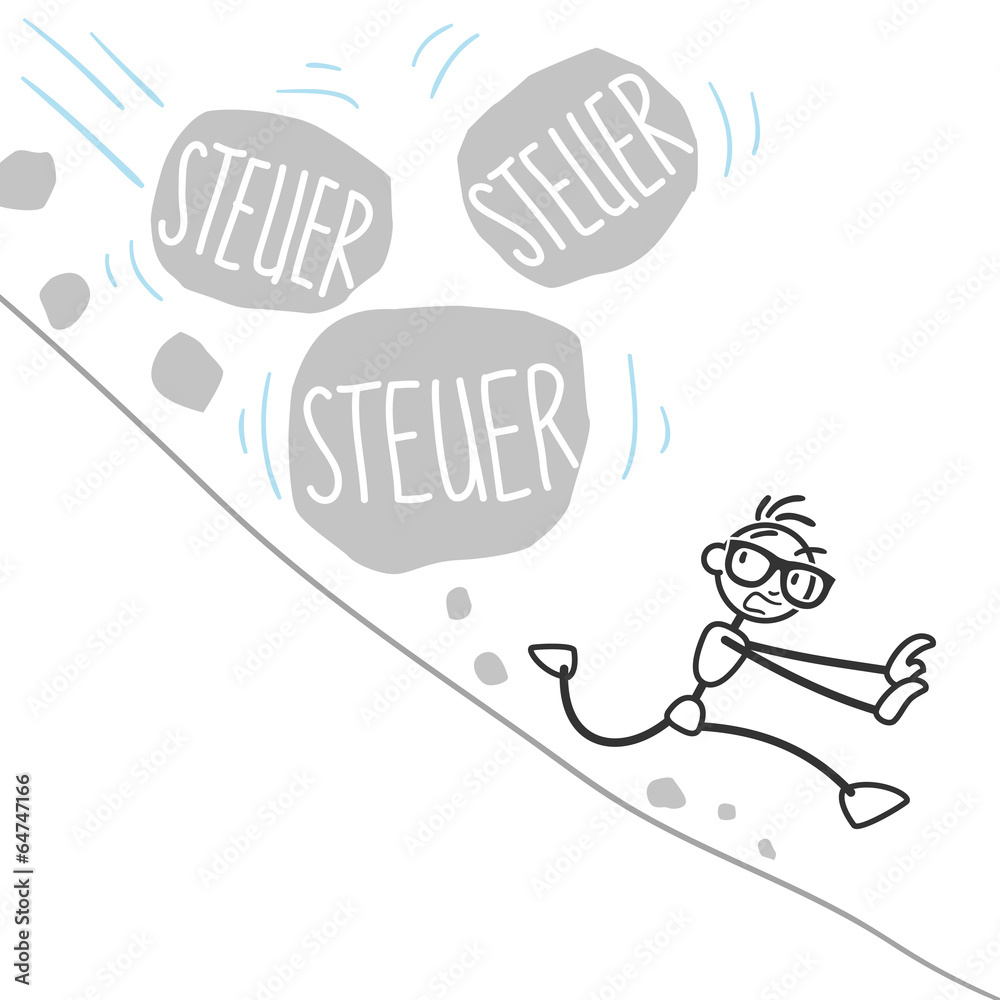 Strichmännchen, Steuern, Lawine, Felsbrocken Strichmännchen, Steuern, Lawine, Felsbrocken