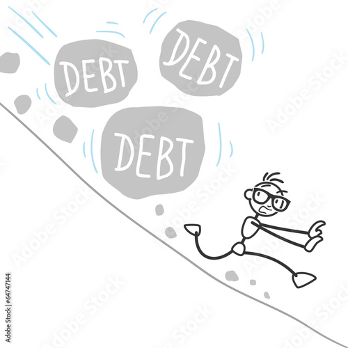 Stickman, debt, landslide, rocks, burden, finances