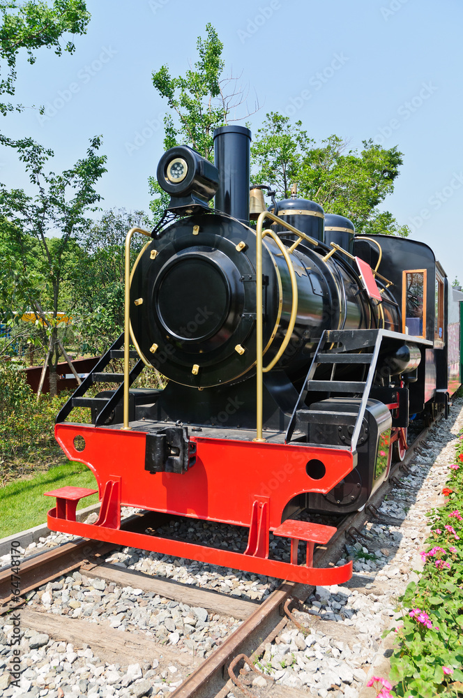 Naklejka premium vintage black steam powered railway train
