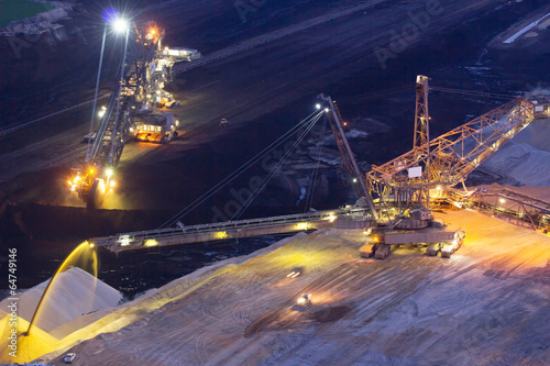 A backloader and a bucket wheel excavator in a lignite mine photo