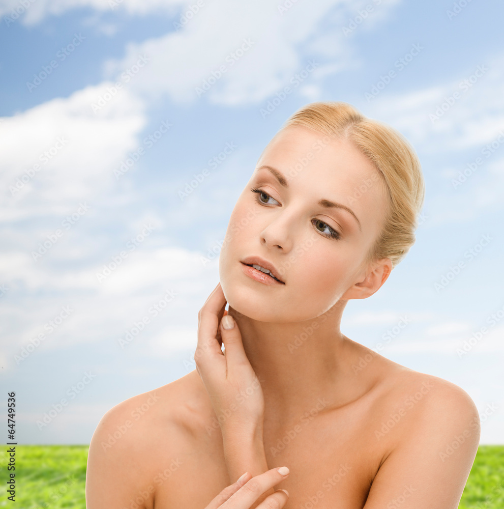 beautiful woman touching her face skin beautiful woman touching her face skin