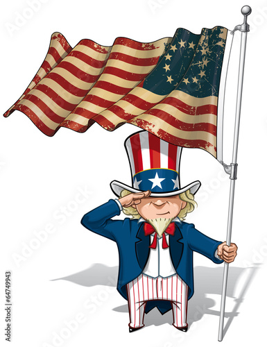 Uncle Sam Saluting the Betsy Ross Flag