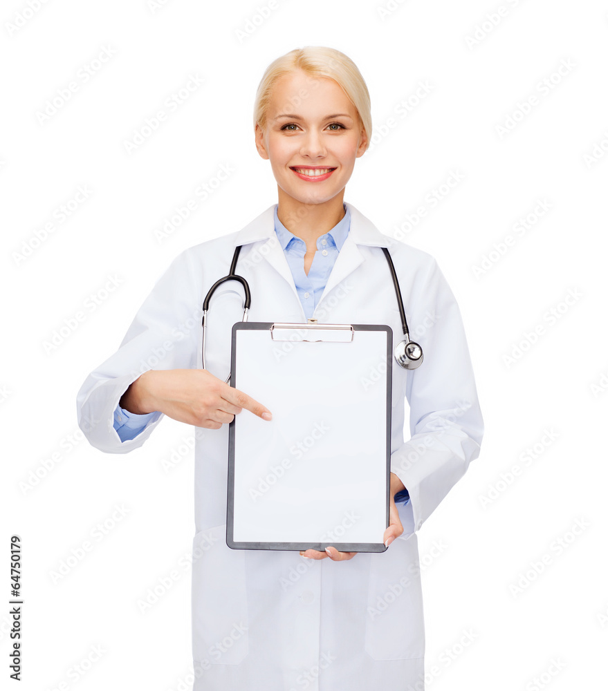 smiling female doctor with clipboard smiling female doctor with clipboard