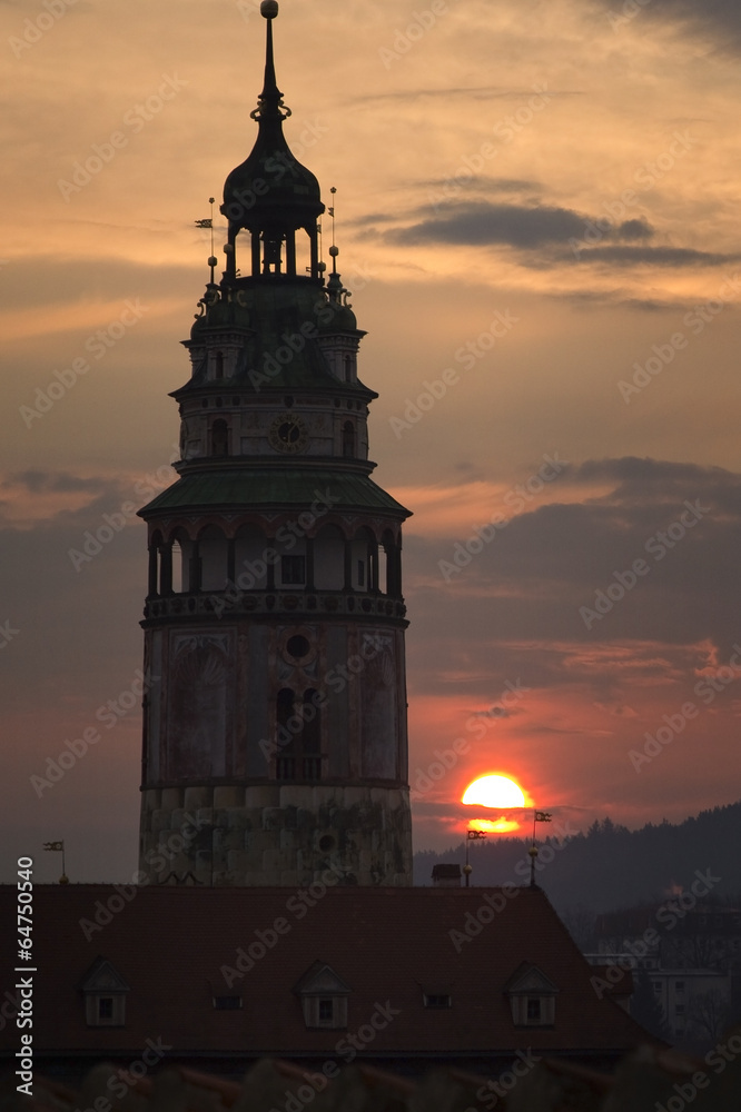 Tower silhouette at dawn, Cesky Krumlov, Czech Republic Tower silhouette at dawn, Cesky Krumlov, Czech Republic