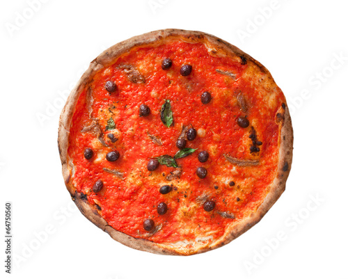 Quadro su tela Pizza Marinara with anchovies and black olives