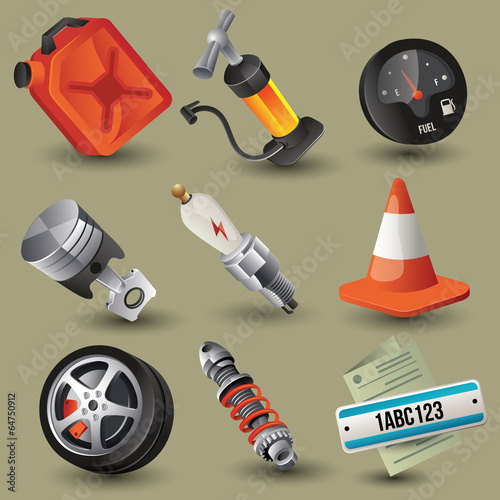 car tools , parts , accessories (icons) set