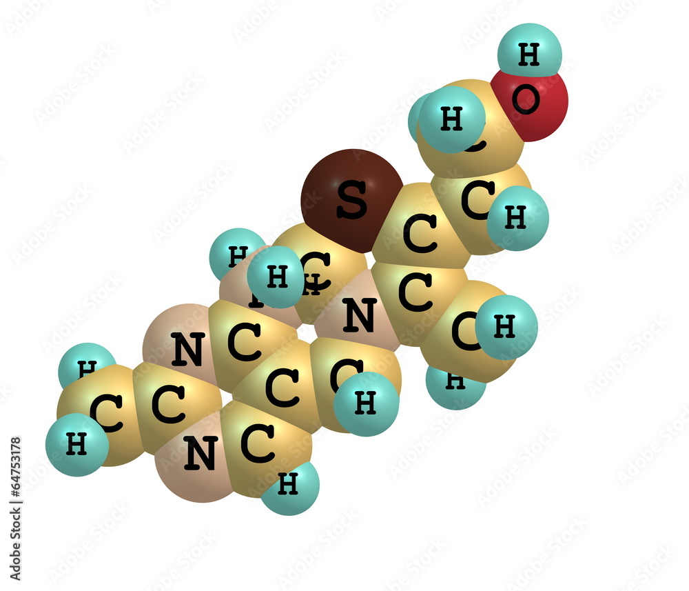 Thiamine (Vitamin B1) molecular structure on white Thiamine (Vitamin B1) molecular structure on white