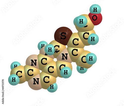 Thiamine (Vitamin B1) molecular structure on white