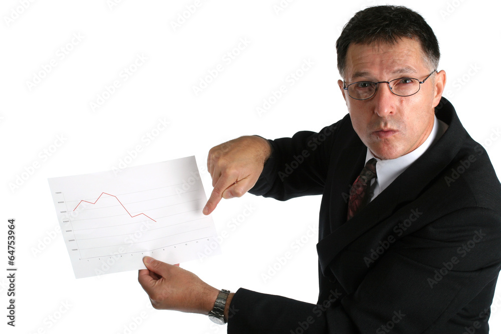 Worried boss showing bad results to his workers