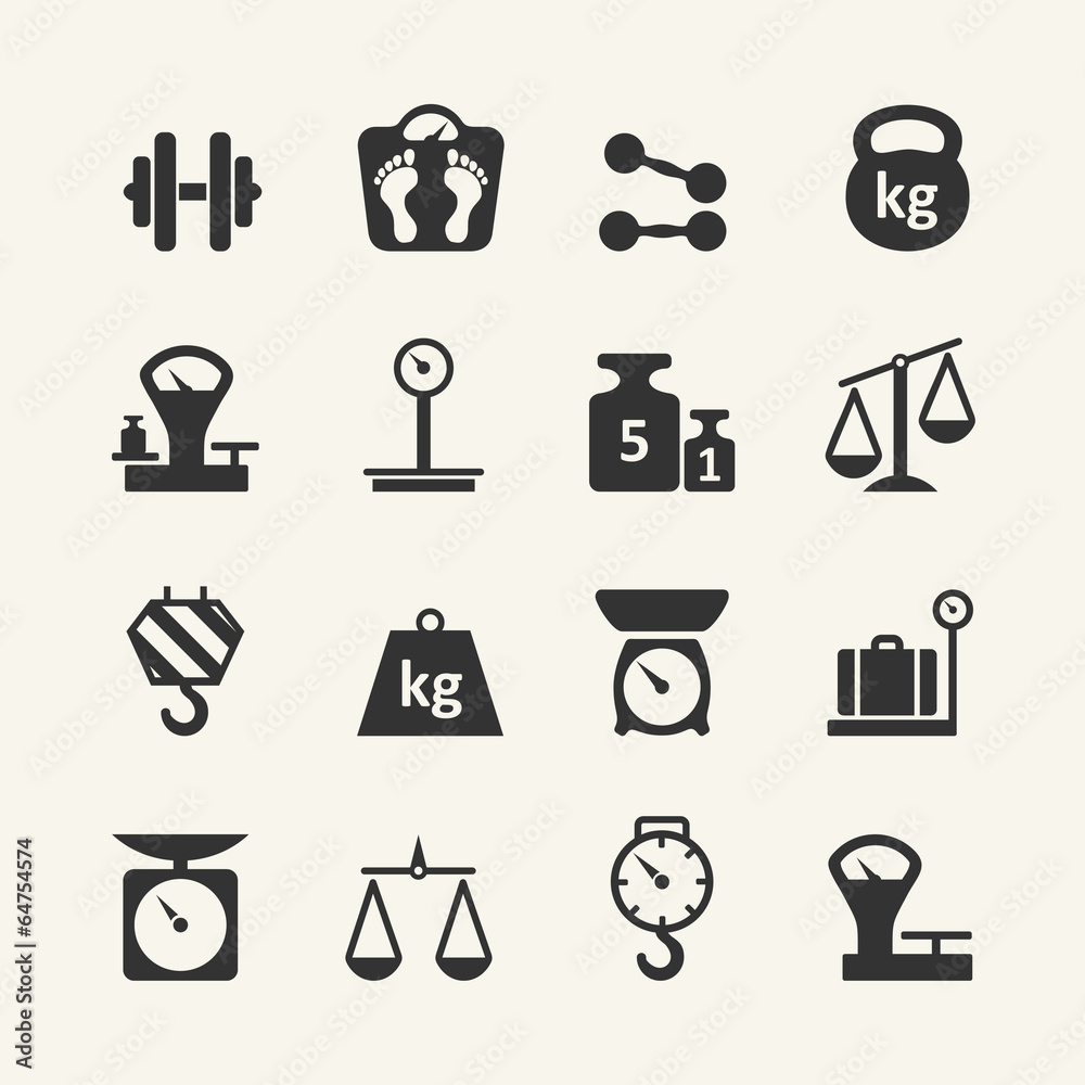 Web icon set - scales, weighing, weight, balance - obrazy, fototapety, plakaty 