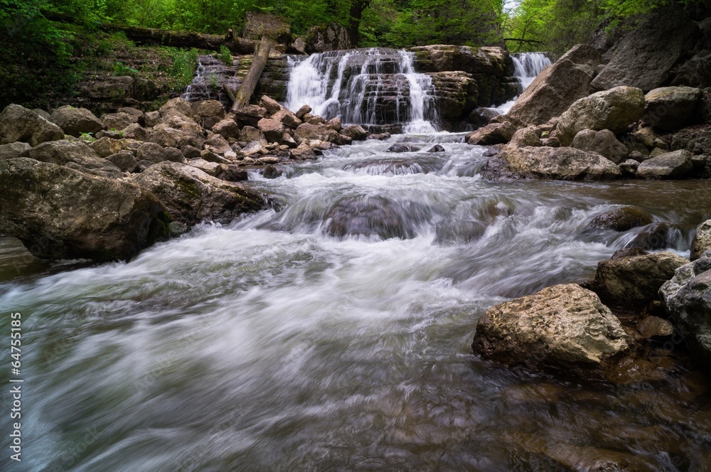 forest waterfall in summer day forest waterfall in summer day