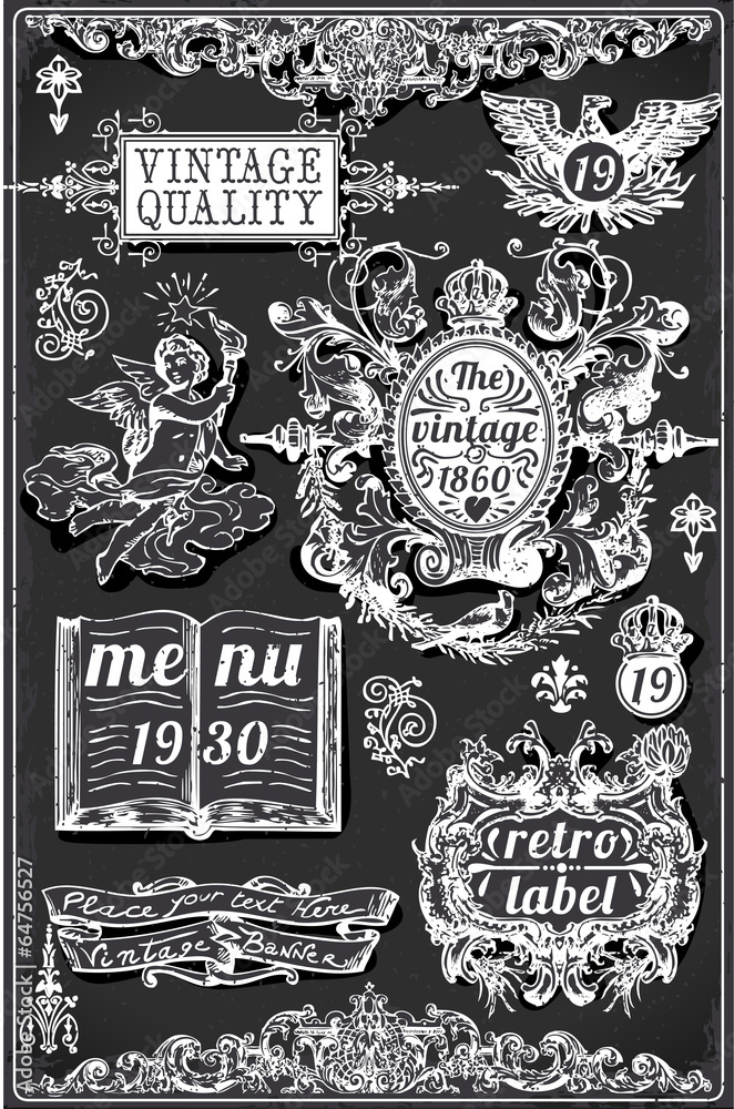 Vintage Blackboard with Banners and Labels