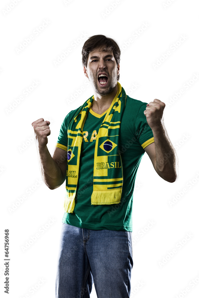 Brazilian Fan Celebrating, on a white background. Brazilian Fan Celebrating, on a white background.