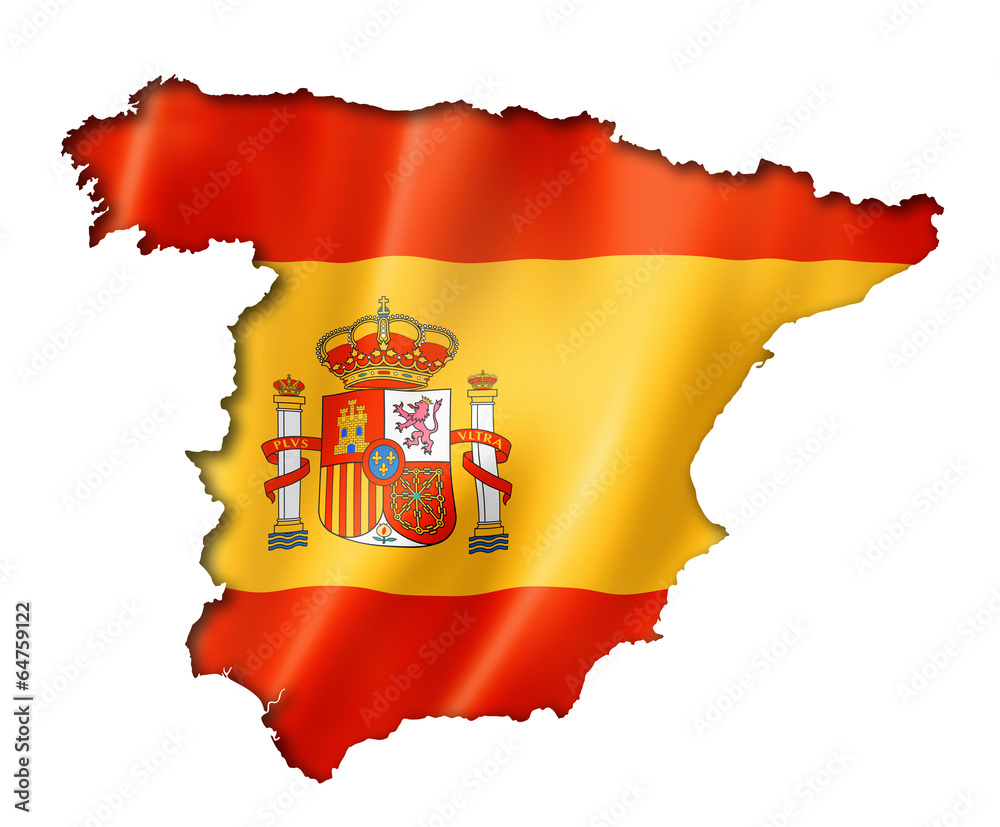 Spanish flag map - obrazy, fototapety, plakaty 