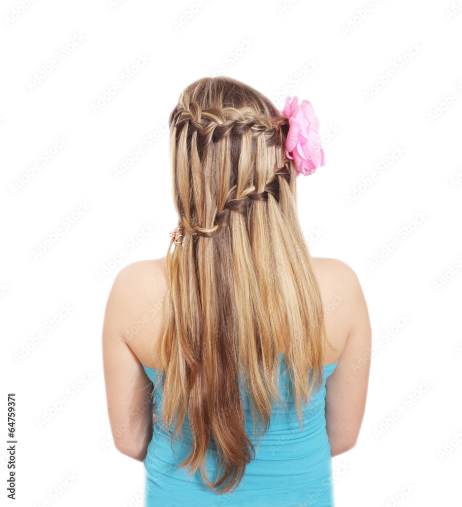 Naklejka premium Braiding. French waterfall with flower