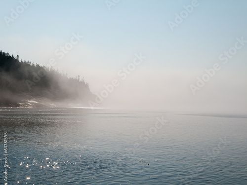 Beautiful early morning mist over river, Quebec, Canada