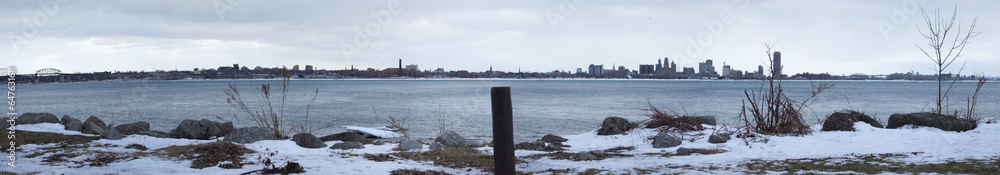 Snow on the coast with city in the background, Orangeville, Duff