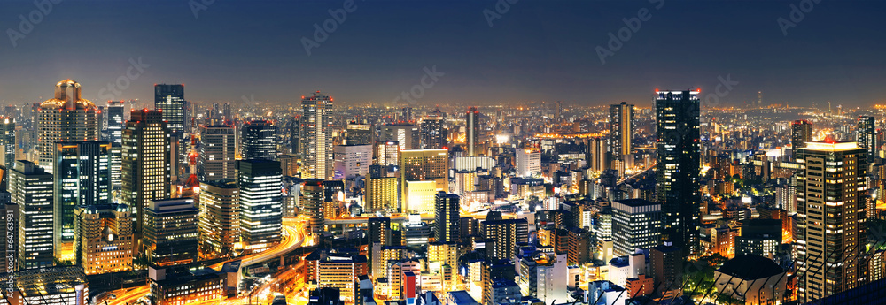 Fototapeta premium Panoramiczna Osaka nocą, Japonia