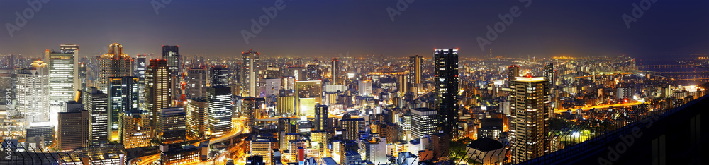 Panoramic Osaka at night, Japan
