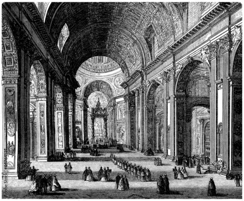 Inside : St Peter Church - Vatican -  View 19th century photo