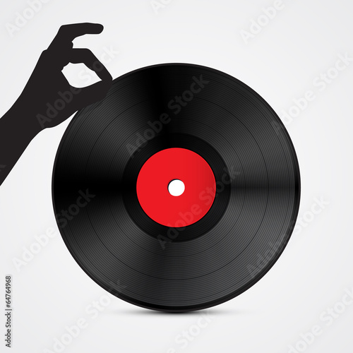 Vector Vinyl Record Disc with Hand Isolated on Light Background