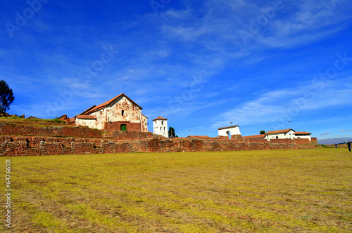 Construcciones coloniales sobre basamentos incaicos. Chinchero. photo