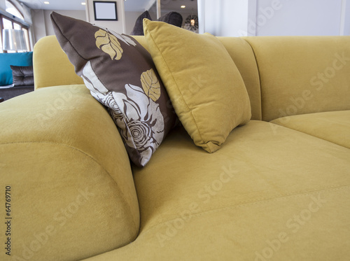 Closeup of cushions on sofa