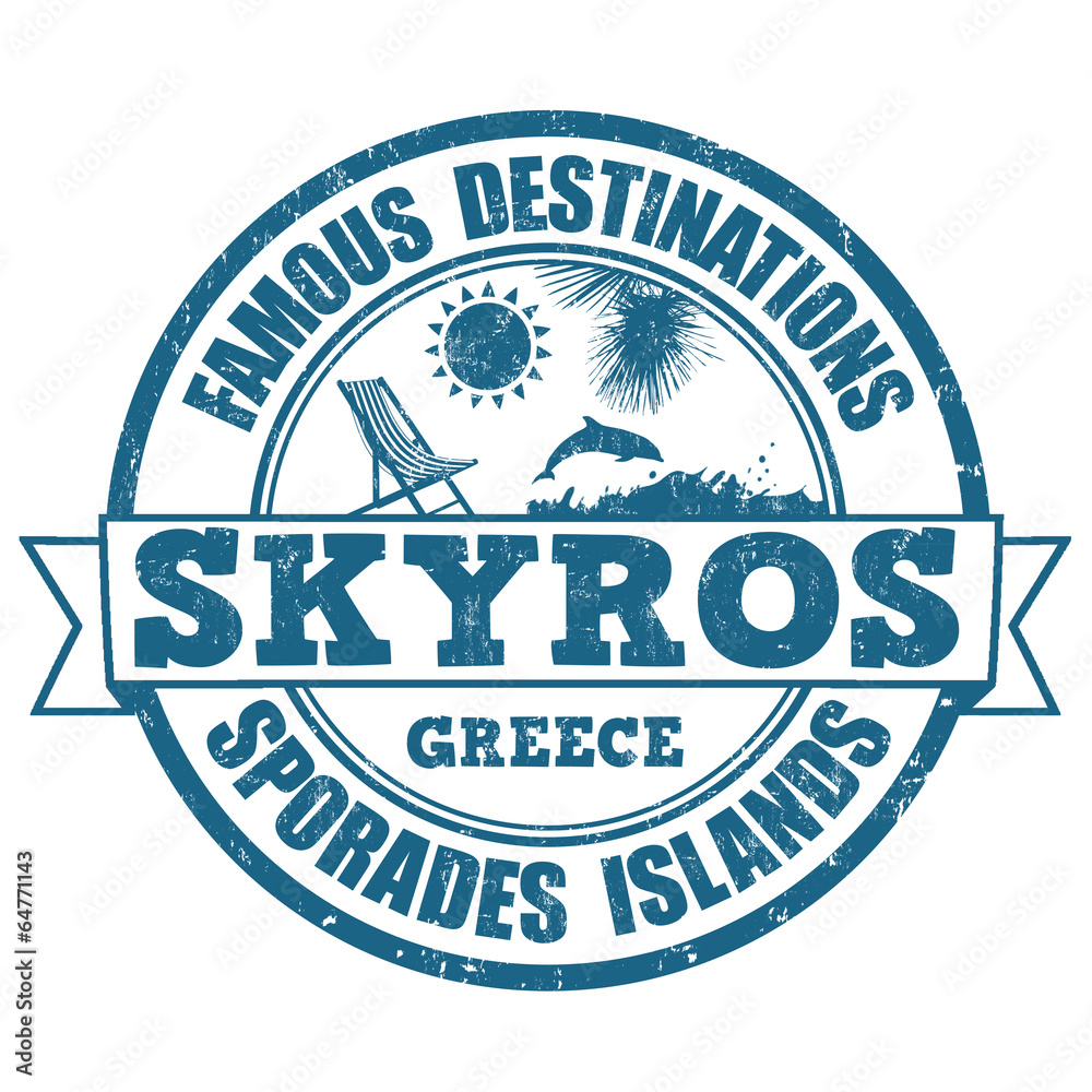 Fototapeta premium Skyros, famous destinations stamp
