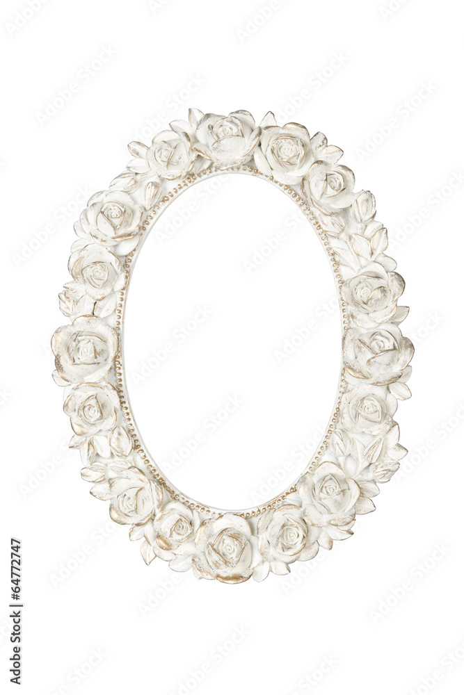 Oval picture frame with rose decor, clipping path included. Oval picture frame with rose decor, clipping path included.