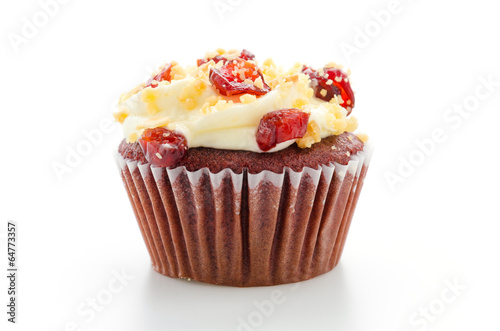 Red cupcake velvet isolated white background