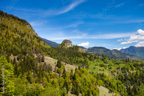 Mountain landscape in Georgia Kaukaz with beautiful sky and tree