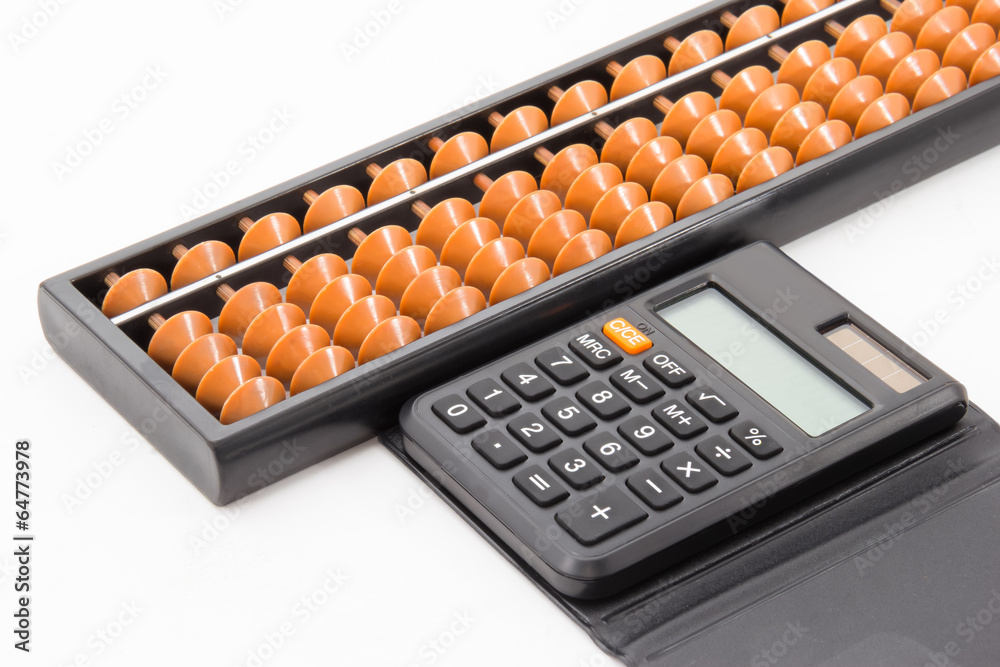 Abacus and Calculator isolated white background Abacus and Calculator isolated white background