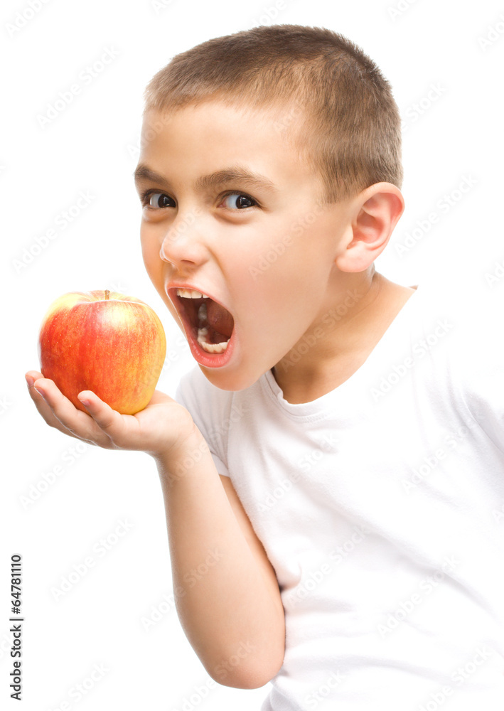 Portrait of a happy little boy with apples Portrait of a happy little boy with apples