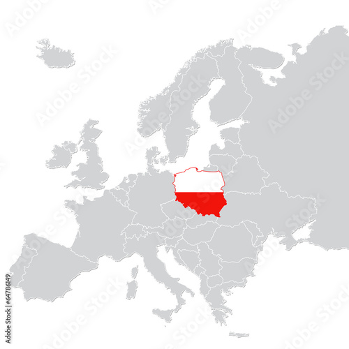 Poland on map of Europe