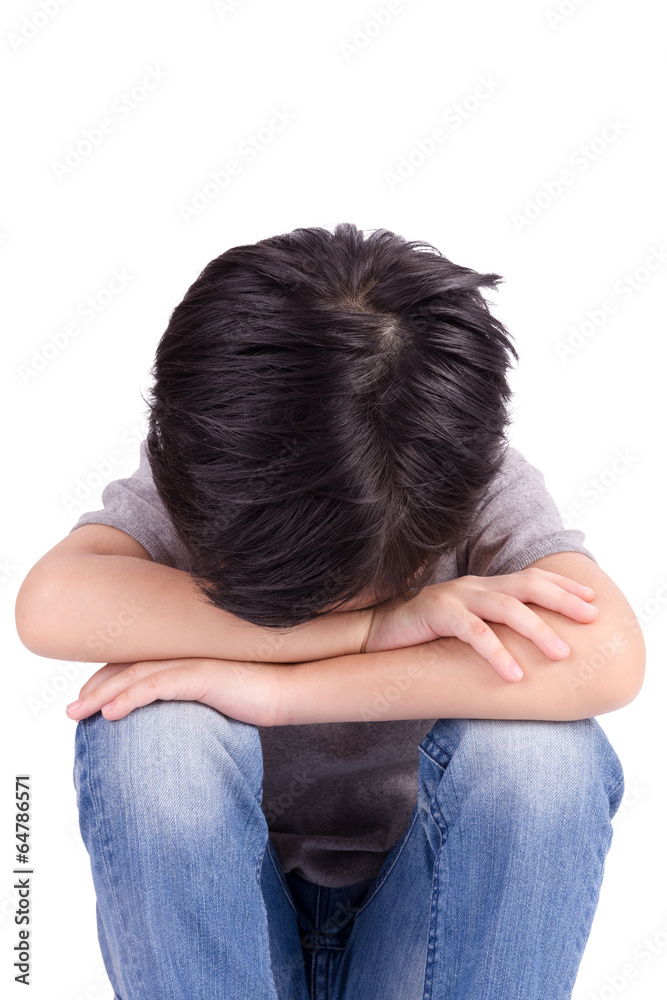 Sad lonely child isolated on white background Sad lonely child isolated on white background
