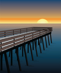 Fotobehang Pier Pier silhouet bij warme zonsondergang  © AWesleyFloyd