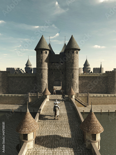 Fotografie Medieval Knight Riding to the Castle Gate