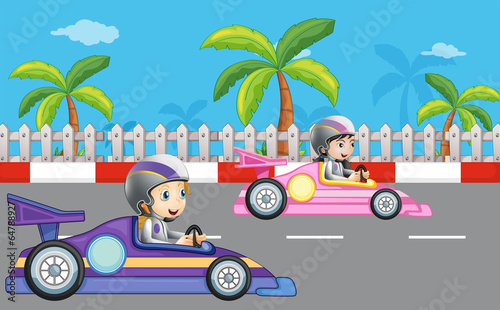 Girls car racing