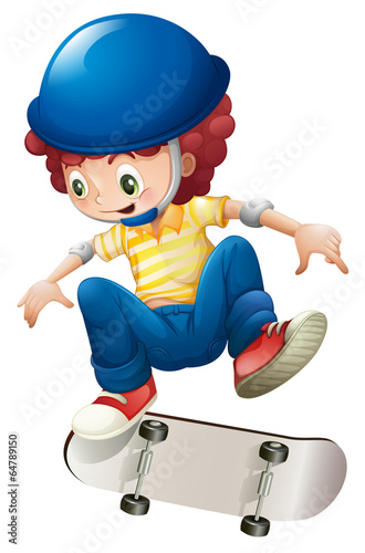 An energetic young boy skateboarding