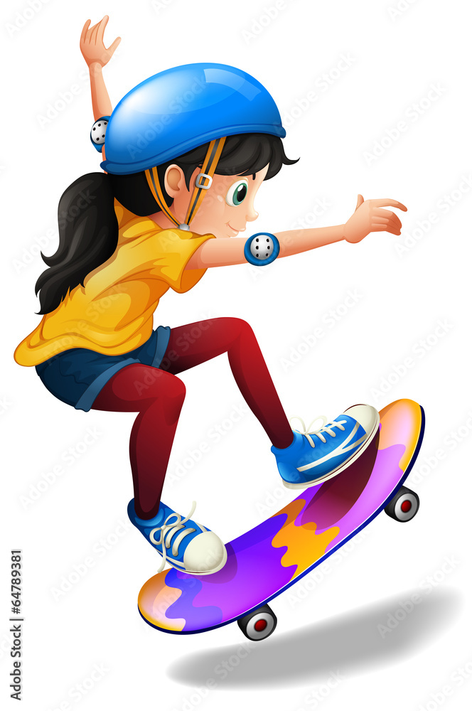 A young girl skateboarding