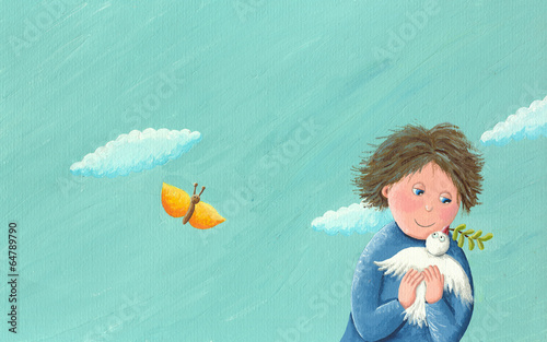 Boy and freedom dove