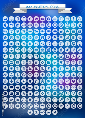 200 universal icons set. Vector illustration.