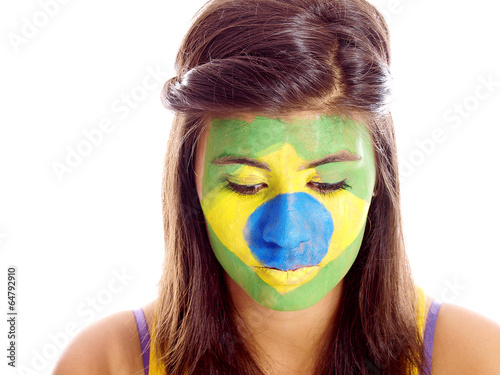 brazilian flag painted on girl's face photo